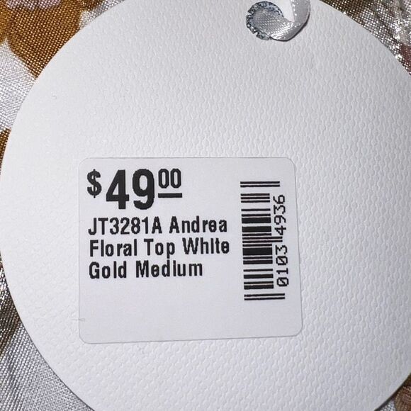 Storia Andrea Floral Top in White Gold Blouse Size Medium NWT - Picture 6 of 11